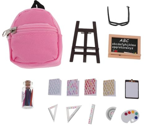 TOYANDONA 16pièces Kit de Fournitures Scolaires Miniature pour Maison de Poupée Échelle Accessoires de Papeterie Mini-Sac École Matériel Écriture pour Décoration de Poupée