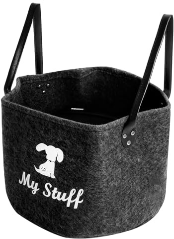 XRVRILE förvaring för hundleksaker, vikbar husdjursleksak, korg, filt, förvaringslåda med handtag, organisering för linne, filtar leksak, snacks, kläder, 32 cm x 32 cm x 23 cm, mörkgrå