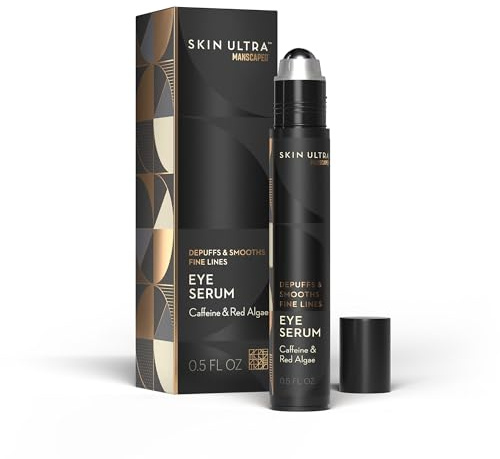 MANSCAPED® Skin Ultra™ ögonserum - Snabbverkande formula med rödalger och ceramider som hjälper till att minska svullnader och återfukta huden, kylande rollerball-applikator, parfymfri, 0,5 fl oz.