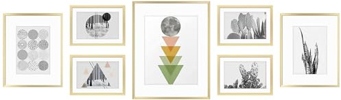 Golden State Art, Ensemble Cadre, Collection de cadres photo muraux en métal doré, lot de 7, cadre photo en aluminium avec couleur ivoire mat et verre véritable