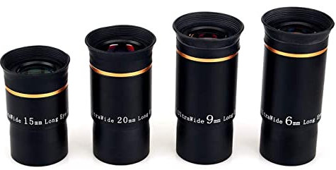 Svbony Okular Set 1,25”, 6mm 9mm 15mm 20mm Teleskop Okular Kit 66° Weitwinkelokular Scharfe Bilder, FMC Beschichtung Langer Augenabstand, für Mondsternhaufen und andere Planetenbeobachtungen