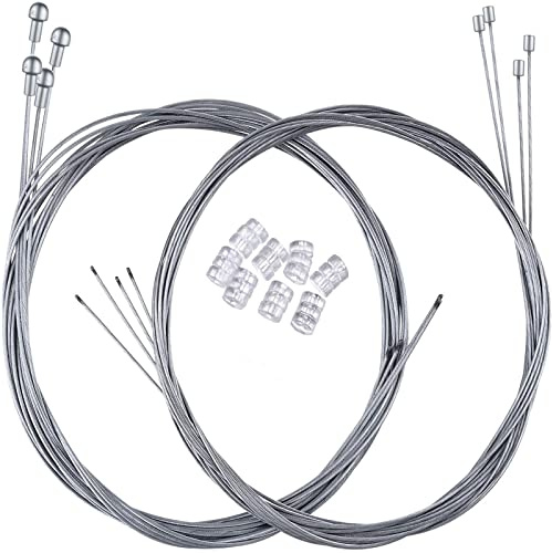 Hotop 2 Set Road Bike Brake Cable Gear Cable Wire and Caps Set (2 Set Road Bike Brake Cable Style B)