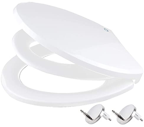 YORKING Family Toilet Seat Adjustable Soft Close Potty Training Toilet Seat, Dual Fixing Design with Stainless Steel Hinges Mechanism for Kids and Adults (V-Shaped)