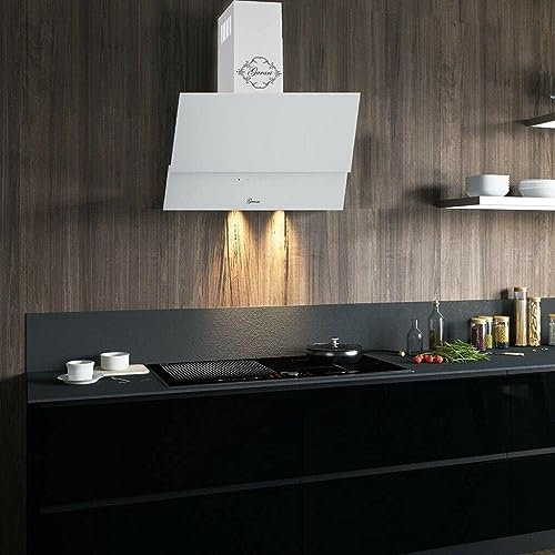 GRARI campana frontal GCH D 268 WH 8 Prime, campana de cocina 80 cm, cristal blanco, EEK A, 1000 m3/h, mando a distancia, campana de pared