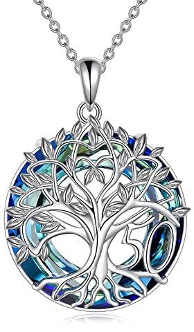 YFN 50 Cumpleaños Collar Árbol de la Vida Joyas Plata de Ley Colgante de Cristal Regalos para Abuela Madre Hija