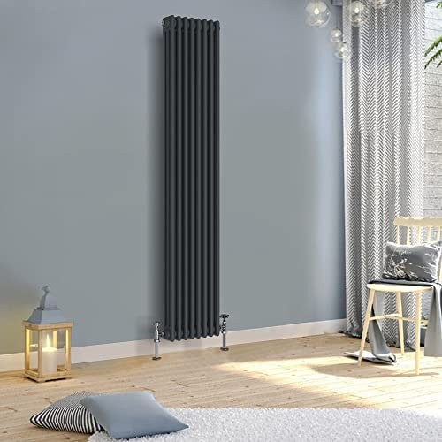 WarmeHaus 1800x380mm Vertical Traditional Radiator 3 Column Anthracite Cast Iron Style Tall Upright Radiator Central Heating