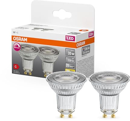 OSRAM Lampe à réflecteur Superstar, GU10-base, verre clair ,Blanc chaud (2700K), 230 Lumen, Remplacement de la traditionnelle 35W-Ampoules 2-Pack