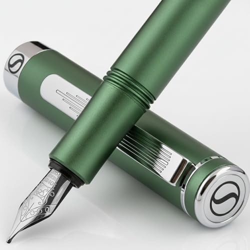 Scriveiner stilografica di lusso fine, penna tascabile verde opaca, finitura cromata, pennino tedesco, convertitore, regalo per uomini e donne, bella penna di design
