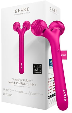 GESKE | Rouleau facial sonique SmartAppGuided™ | 4 in 1 | Derma Roller | Appareil pour le visage | Rouleau facial professionnel | Raffermit et redessine la peau du visage