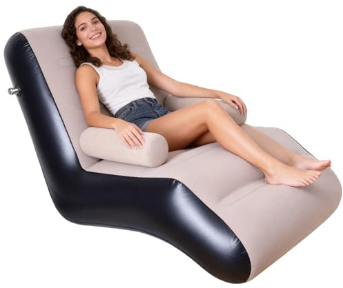 KAERMU Inflatable Deck Chair with Air Pump, Foldable Lounge Chair for Bedroom and Living Room, Indoor Sofa Lounge with Handrails(Brown)