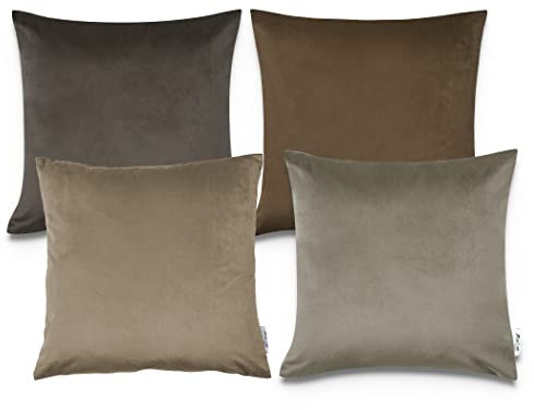 Paco Home Kissenbezug Kissen Sofa 4er Set Sofakissen Bezug Kissenhülle Deko Zierkissen Schlafzimmer Kordsamt Samt 45x45, Farbe:Taupe, Sets:4pcs-Set
