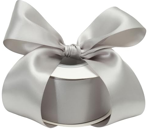 DINDOSAL Silver Double Face Satin Ribbon 2 Inch x 25 Yards for Gift Wrapping Wedding Decor Bridal Bouquet Shower Party Decorations DIY Crafts