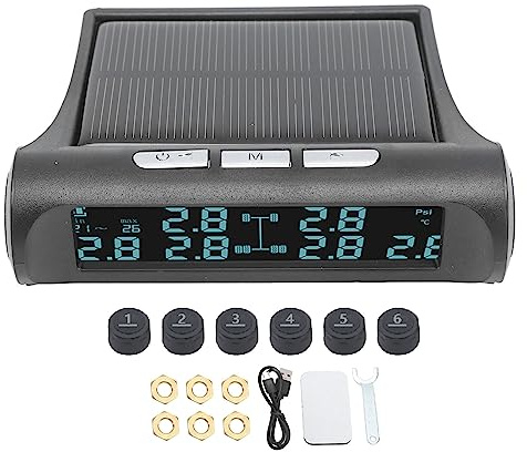 Reifendrucküberwachungssystem mit 6 Externen TPMS-Sensoren, LCD Display, Überdruck und Temperaturalarm, Wasserdichter Monitor für Wohnmobil Anhänger, Van, SUV, Pickup Bus