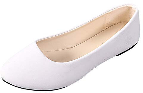 Women's Slip On Flat Walking Ballerina Shoes Casual Work Office Comfortable Cute Shoes Ladies Flat Pumps UK Size Slip On Loafers Ballet Ballerina Dolly Shoes White, 6.5 UK