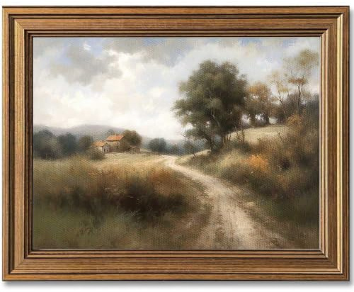 Framed Vintage Wall Art Classical Oil Painting Country Road Canvas Print Kitchen Living Room Farmhouse Wall Decor (Rural Trail, 10 L x 8 W)