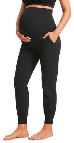 CRZ YOGA Butterluxe Maternity Joggers Pockets 27 - Workout Active Yoga Pregnancy Womens Pants Over The Belly Soft Black Small