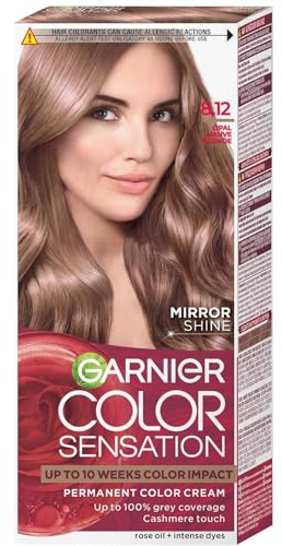 Garnier, Color Sensation Hair Dye 8.12 Opal Mauve Blonde Mirror Shine Intense, Long-Lasting Hair Dye, With An Effect Of Up To 10 Weeks, White hair coverage up to 100% - (Pack of 1)
