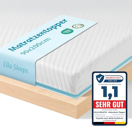 Ella Topper 90x200cm H3 H2 7cm hoch, Matratzentopper mit Elastischer und Rutschfester Unterseite, Gel Memory Schaum, Öko-Tex & CertiPUR zertifizierter Visco Thick Mattress Topper