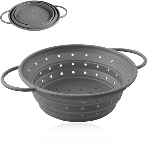 RHAFAYRE Colador Pasta Plegable de Silicona, Escurridor de Verduras y Ensalada con Asas, Cesto Colador para Fregadero de Cocina, Mediano Gris