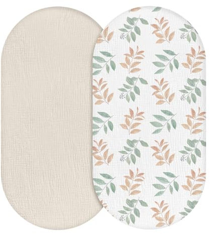 Spannbettlaken Kinderwagen 2er-Pack,Kinderwagen Matratzenbezug für Neugeborenes 100% Musselin-Baumwolle Moseskorb Stubenwagen Spannbetttuch Bezug Zweifarbiges Blatt 83 x 43 cm