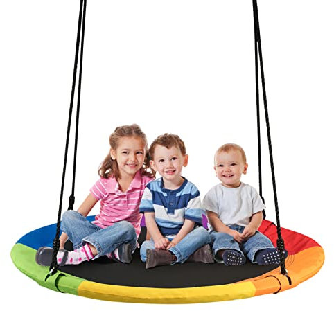 Maxmass Kids Nest Swing, Children Round Swing Seat, Adjustable Hanging Tree Swings for Kids and Adults, 150Kg Capacity (Colorful)