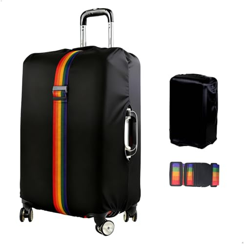 Fundas Maletas de Viaje, Funda para Maletas de Viaje Funda Maleta Protectora Negra 22-24 Pulgadas (con Correa 2.2m), Luggage Cover para Maletas, contra Rozaduras y Polvo Lluvia, 2 en 1