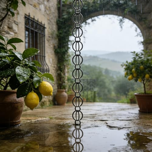 Wetsfgdg Catena da Pioggia Antica per Giardino,Catene da Pioggia Giapponesi ad Anello per Terrazzo, Balcone, Piccolo Spazio Esterno 2m(6.5ft) Nero