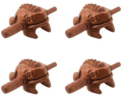 HWIREUIGT 4X Carved Croaking Wood Percussion Musical Sound Wood Frog Tone Block Toys