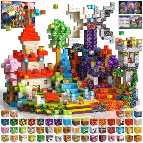 Bloques Magneticos Construccion Niños 330 Piezas 2CM 3+ Magneticas, Juego Magnetic Blocks Tiles Construcción, Juguetes Montessori para Niños 4 5 6 7 8 9 10 11 12 Regalos de Cumpleaños para Niñas