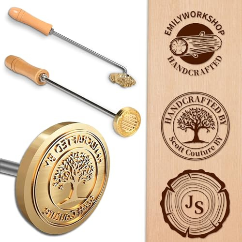 KKHH Custom Metal Branding Eisen für Holzleder & Lebensmittel - Personalisiertes elektrisches/Flammengeheiztes Stempelwerkzeug für Holzbearbeitung, Lederhandwerk, Grill & Backen (Wood handle)