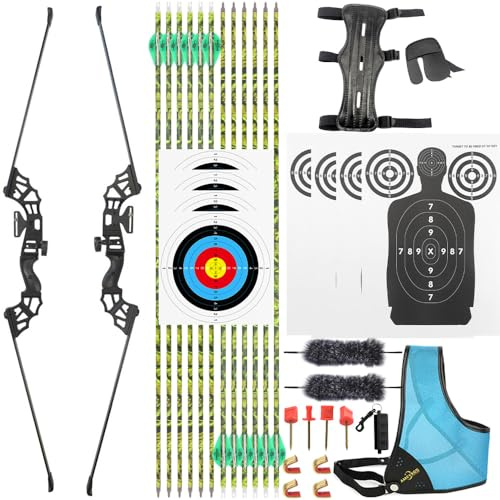 Wolfman Arco Ricurvo Smontabile per Adulti 40-50 Libbre,12 frecce– Arco Destrorso con Corpo Ergonomico per Tiro al Bersaglio Fluido e Tiro all’Aperto (50lbs)