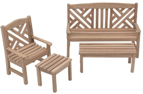 MAGICLULU Ensemble Miniature de Mobilier de Jardin en Bois 1:12 pour Maison de Poupée 4 Pièces Compactes, Créatives et Adaptées aux Garçon et Filles pour Décorer Extérieur