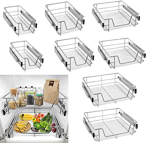 Froadp Küchen Regal Teleskopschublade, Aufbewahrungskörbe mit Schubladenauszüge, Schrankauszug Ausziehbare Ablage, Schrankkörbe für 40cm Schränke (Tatsächliche Breite 37cm, 2 Stück)
