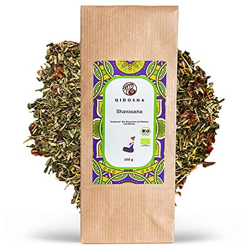 QIDOSHA® Schlaf gut Bio-Kräutertee mit Baldrian und Melisse, 100 g loser Kräutertee vor dem Schlafen in BIO Qualität