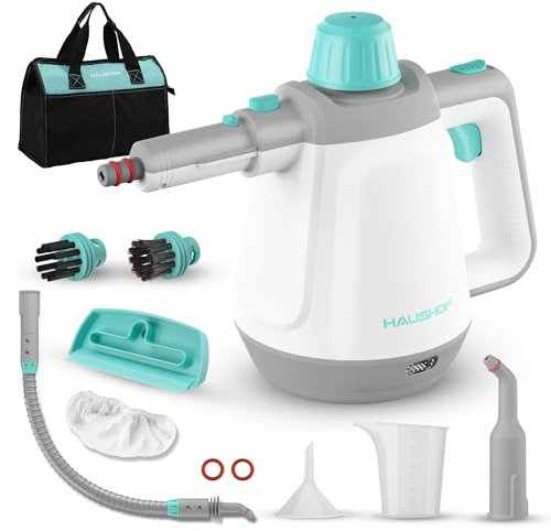 HAUSHOF Steam Cleaner Handheld Device 450ml, 1200W Hand Steam Cleaner with 8 Accessories, 3 Bar Steam Pressure for Softening Dirt and Grease From Floors, Windows, Kitchens, Toilets, Cars