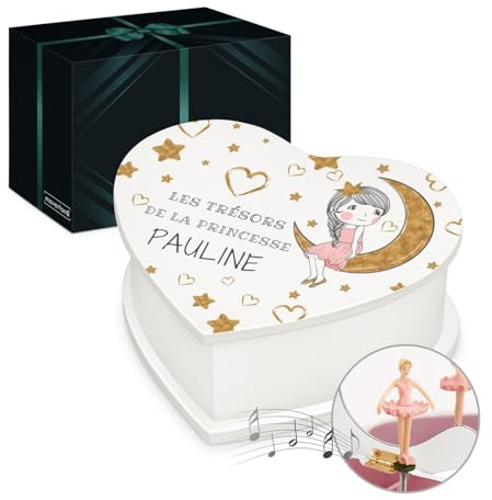 Maverton Boîte à Musique personnalisable avec ballerine - 20x17x9 Organisateur Bijoux pour jeune fille - Coffret décoratif pour elle avec prénom - souvenir pour anniversaire - boîte à trésors