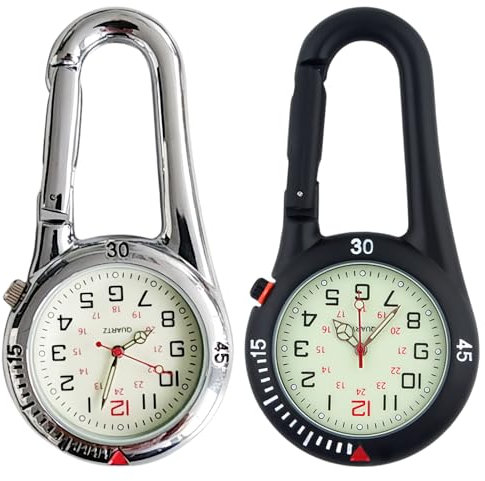 Vegena Taschenuhr Mit Karabiner,2 Stücke Krankenschwester Uhr,Karabiner Uhr,Taschenuhr Schlüsselbund,Schwesternuhr Für Herren,Damen,Doktorkrankenschwester(Schwarz,Silber)