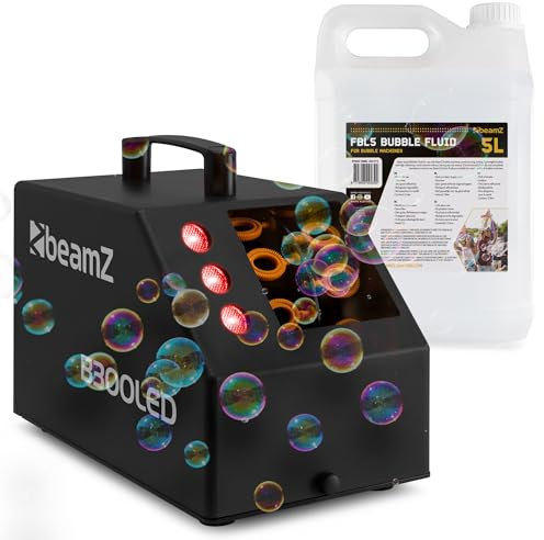 BeamZ B300LED Seifenblasenmaschine mit farbigen LEDs 5L Flüssigkeit, Fernbedienung, 25 Watt, Luftblasenmaschine, Bubble Machine, 10.000 Bubbles pro Minute, Seifenblasen Hochzeit - Schwarz