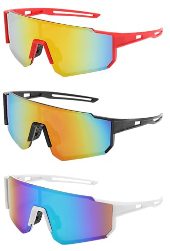 AYNKH 3 Pcs Lunettes de Vélo, lunettes de vélo coupe - vent, lunettes rapides, lunettes de sport, idéal pour les activités de plein air telles que la pêche à vélo (noir, rouge, blanc)