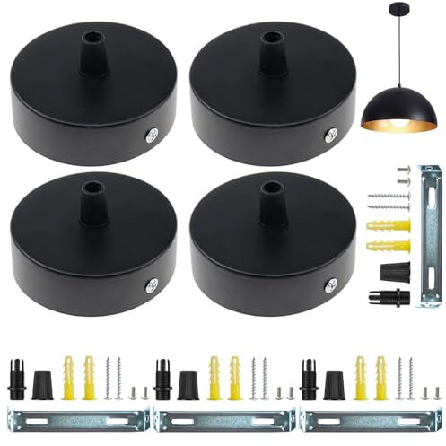 Black Ceiling Rose, Ceiling Pendant Light Fitting, Ceiling Light Fitting Plate, Suitable for Chandeliers, Ceiling Lamps, Restaurants, Homes, Hotels, Bedrooms, Lofts, Bookstores, 4 Pcs, 80 x 25mm