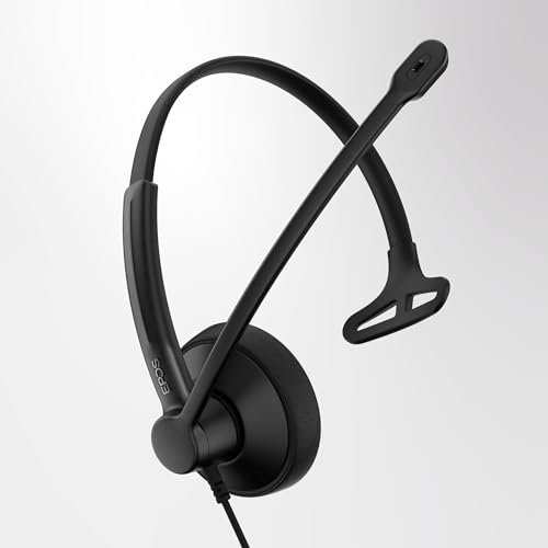 EPOS Impact 100 MS Mono USB-C+A Casque Avec Microphone, Microsoft Teams, Anti-Bruit, Léger, Support Latéral Silicone, Contrôle Appels, Adaptateur USB, Usage Professionnel UC, Noir