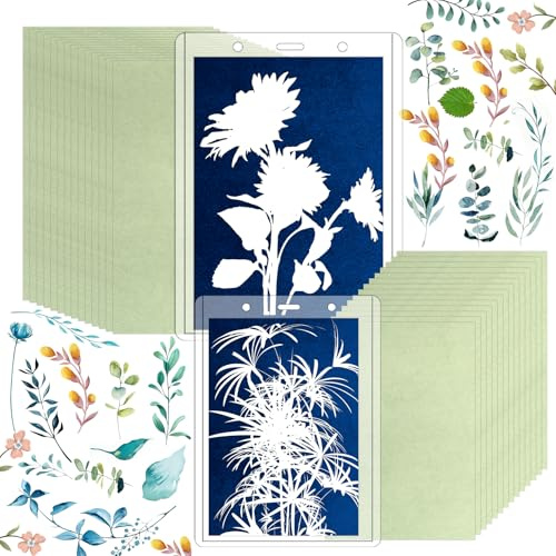 Lot de 32 feuilles de papier cyanotypie - Papier solaire à haute sensibilité - Avec classeur transparent - Pour art, bricolage, artisanat, projets d'artisanat et cours d'art