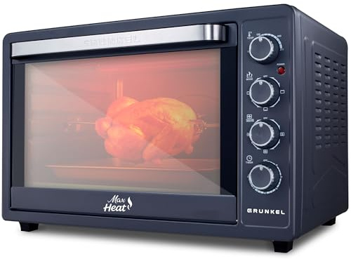 Grunkel Horno eléctrico multifunción de sobremesa de 63L con 3 funciones de calor, ventilador convección y selector de temperatura hasta 230ºC. Temporizador hasta 60 min - 2200W (63L)