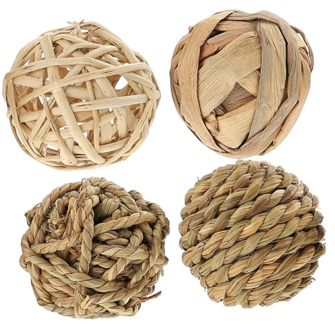 UPKOCH 4 Pièces Balles Tressées Paille pour Animaux de Compagnie Jouets Entraînement Forme de Balle pour Lapins et Perroquets Rotin