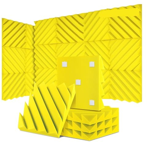 Ljudisolerande väggpaneler 12/24 st hemstudio akustisk absorberande panel spår ljudabsorberande hög densitet 3d dekorativa väggpaneler (LXC-gul, 24 st, medium densitet)