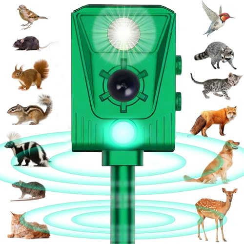 EMS Ultrasonic Cat Deterrent for Garden, Solar Animal Repellent with PIR Motion Sensor and Flashing Light, 4 Modes Dog Deterrent, Marten Deterrent, Waterproof IP64, Effective Against Martens, Cats