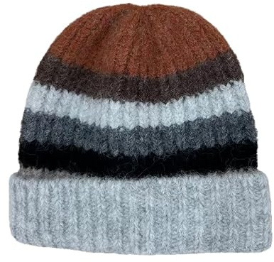 Kashmirscarf， 180 * 20 cm stickad mössa och halsduk regnbågsrandiga ullhalsdukar söt vinterhalsduk(Gray Hat)