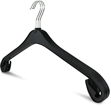 famy.Shop Kleiderbügel, 50 Stück, robuster Kunststoff Garderobenbügel für Hemden/Blusen, dünn platzsparend, drehbare Haken, schwarz, NA 43cm (50)