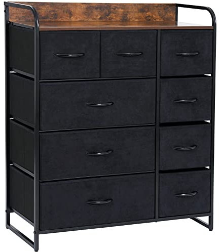 LYNCOHOME Chest of Drawers, Storage Tower Unit for Bedroom, Livingroom, Hallway, Entryway, Closet Organizer Furniture with Sturdy Steel Frame, Wood Top, Fabric Drawers Rustic Brown