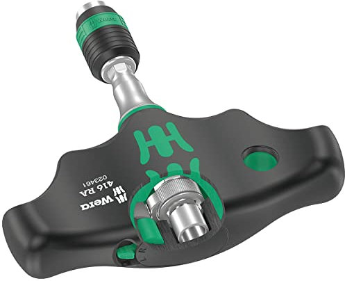 Wera 05023461001 416 RA Quergriff-Bit-Handhalter mit Ratschenfunktion und Rapidaptor Schnellwechselfutter, 1/4, 45 mm, Schwarz-grün